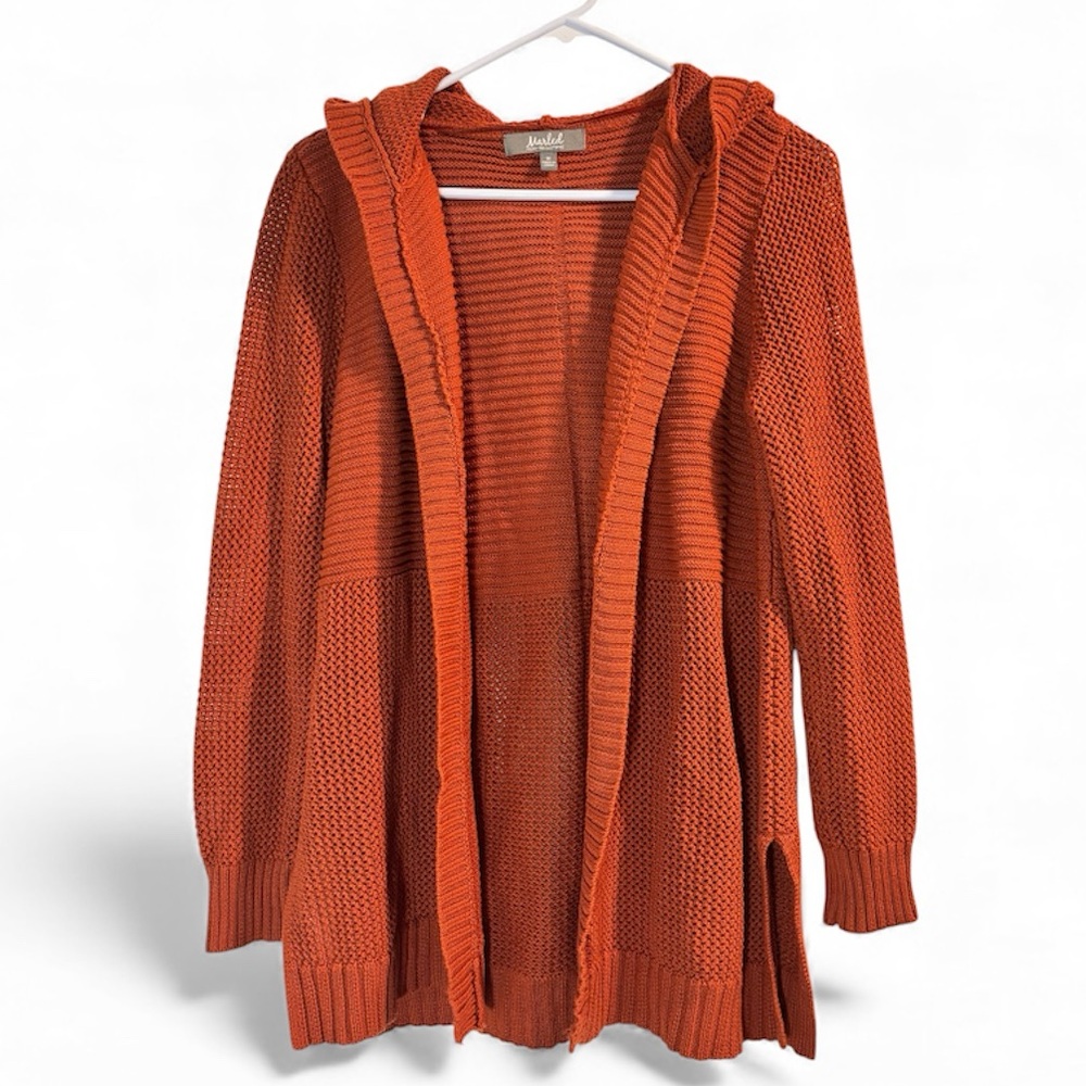Marled hooded cardigan size medium textured knit